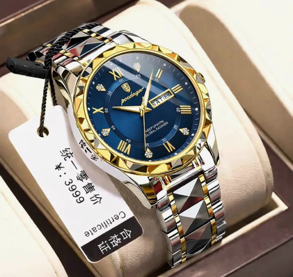 Men’s Luxury Gold Quartz Watch with Diamond Dial