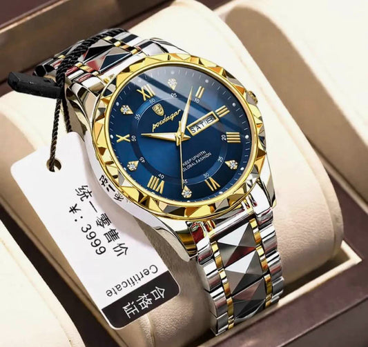 Men’s Luxury Gold Quartz Watch with Diamond Dial