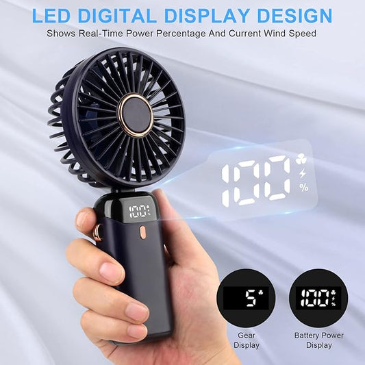 Portable Mini Fan 3000mAh – Foldable Neck Fan with 5 Speeds, USB Charging & Phone Stand