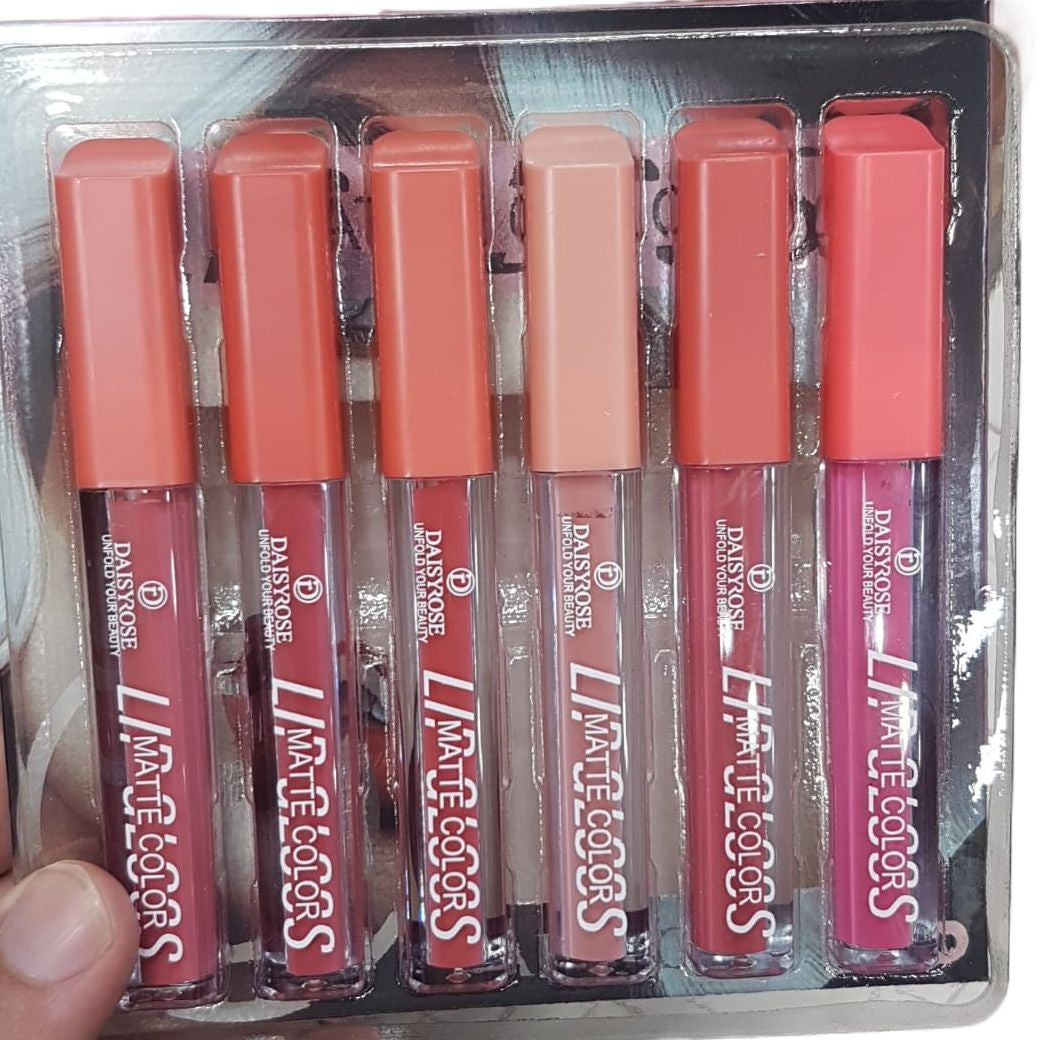 6 pcs Nude Red Matte Lipgloss Liquid Lipstick Set of 6 Shades Matte Nude Colors Lip Sticks