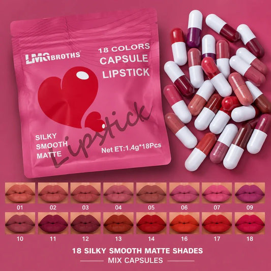 6LMG BROTHS 12/18 Color Capsule Lipstick Set – Silky Smooth Matte Finish Mini Lipstick Pods