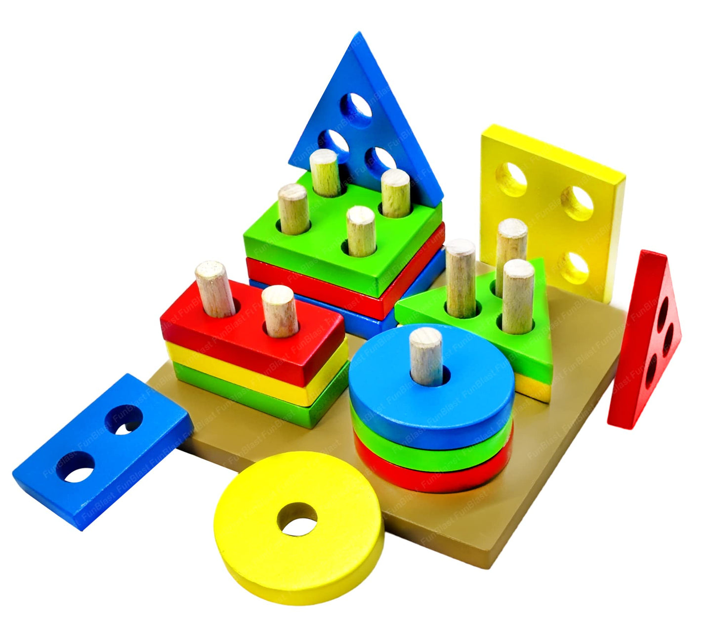 Wooden Geometric Shape Sorter Puzzle – Educational Four Column Matching Blocks Toy
