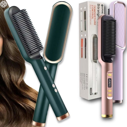 2-in-1 Electric Hair Straightener & Curler Brush – Heating Styling Comb, Multicolor