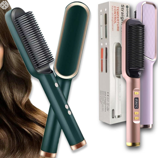 2-in-1 Electric Hair Straightener & Curler Brush – Heating Styling Comb, Multicolor