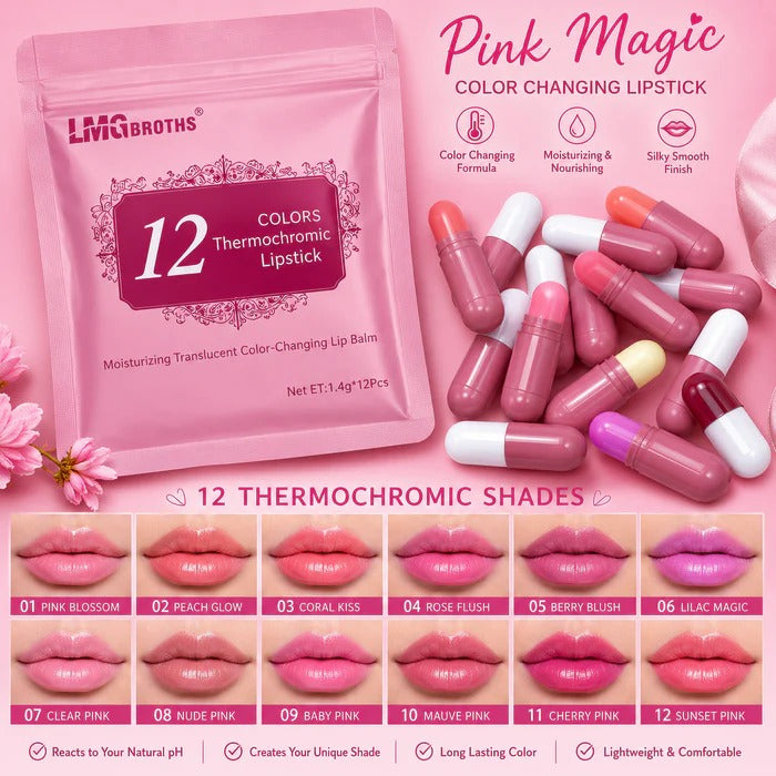 6LMG BROTHS 12/18 Color Capsule Lipstick Set – Silky Smooth Matte Finish Mini Lipstick Pods