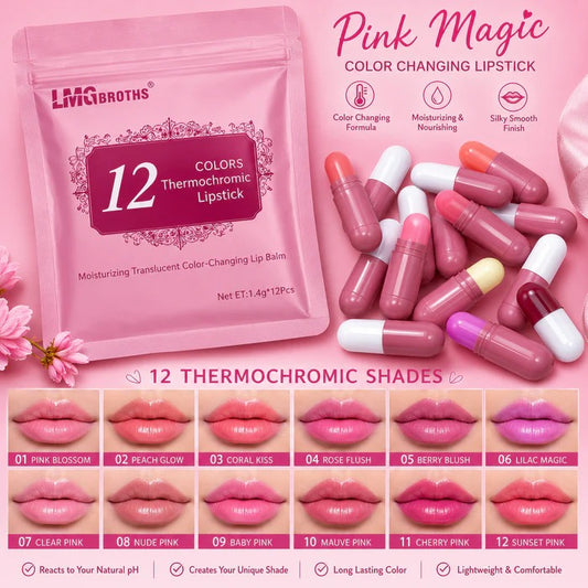 6LMG BROTHS 12/18 Color Capsule Lipstick Set – Silky Smooth Matte Finish Mini Lipstick Pods