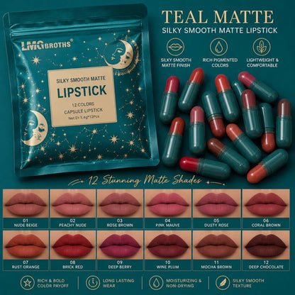 6LMG BROTHS 12/18 Color Capsule Lipstick Set – Silky Smooth Matte Finish Mini Lipstick Pods