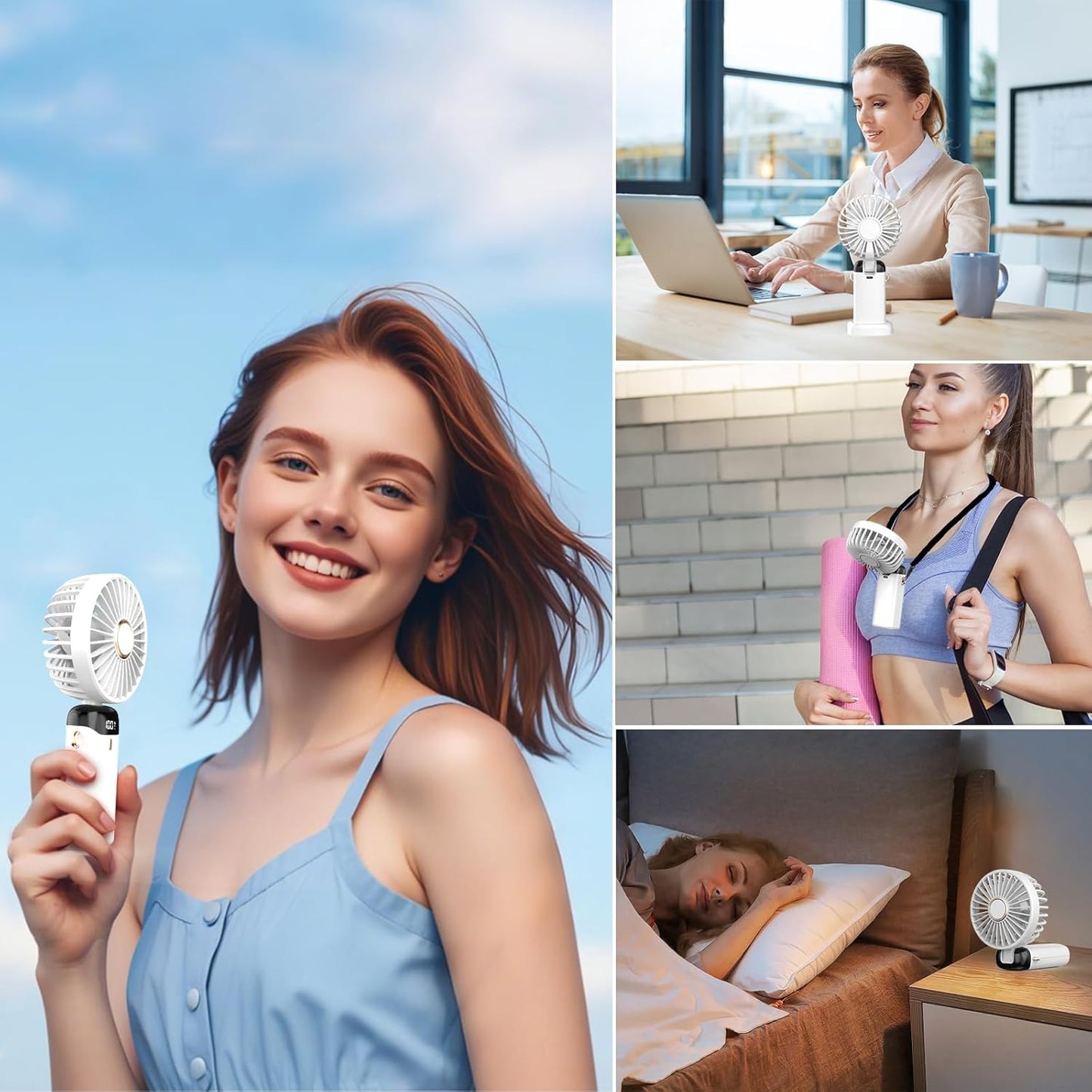 Portable Mini Fan 3000mAh – Foldable Neck Fan with 5 Speeds, USB Charging & Phone Stand