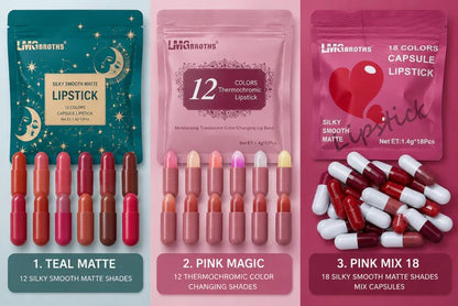 6LMG BROTHS 12/18 Color Capsule Lipstick Set – Silky Smooth Matte Finish Mini Lipstick Pods